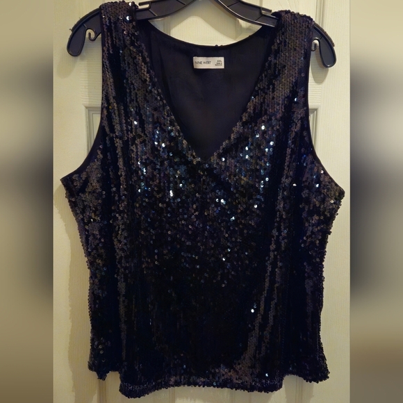 Nine West Tops - Nine West Black Sequin Sleeveless Tank Top - Size XXL